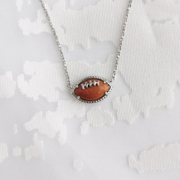 Kendra Scott Football Silver Short Necklace Orange Goldstone - Picture 1 of 3